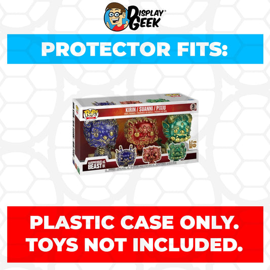 Pop Protector for 3 Pack Auspicious Beast Kirin, Suanni & Pixiu SDCC Funko Pop - PPG Pop Protector Guide Search Created by Display Geek