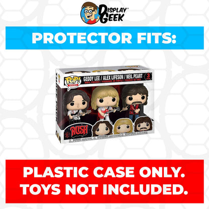Pop Protector for 3 Pack Rush Geddy Lee, Alex Lifeson & Neil Peart Funko Pop on The Protector Guide App by Display Geek