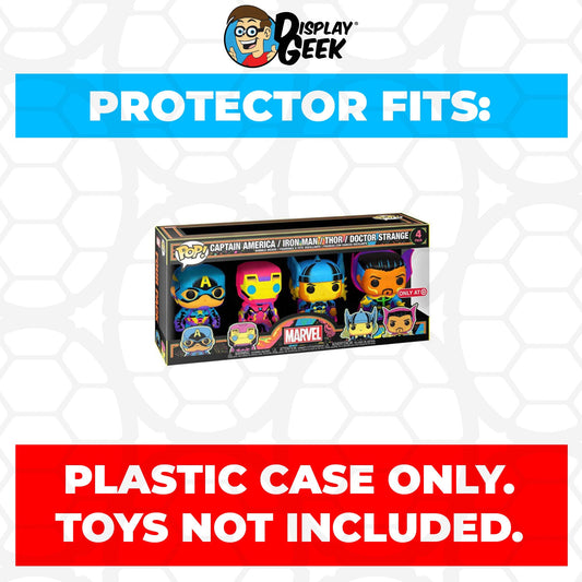 Pop Protector for 4 Pack Captain, Iron Man, Thor & Dr Strange Blacklight Funko - PPG Pop Protector Guide Search Created by Display Geek