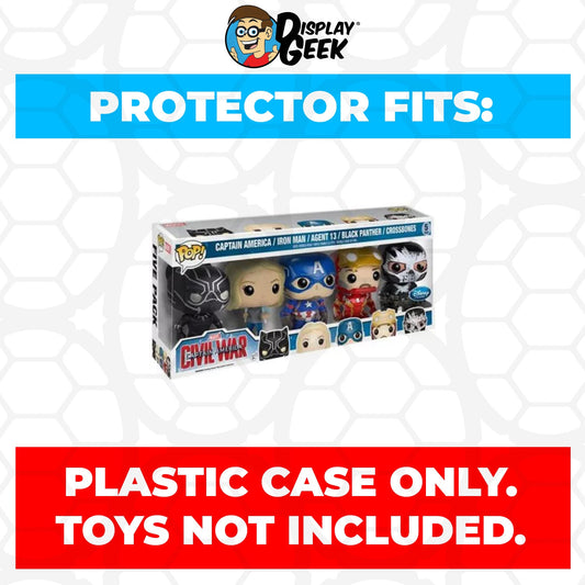 Pop Protector for 5 Pack Captain, Iron Man, Agent 13, Panther & Crossbones Funko - PPG Pop Protector Guide Search Created by Display Geek